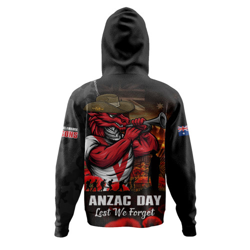 St. George Illawarra Dragons Hoodie Anzac Day Rising Dawn Ceremony Lest We Forget Courage