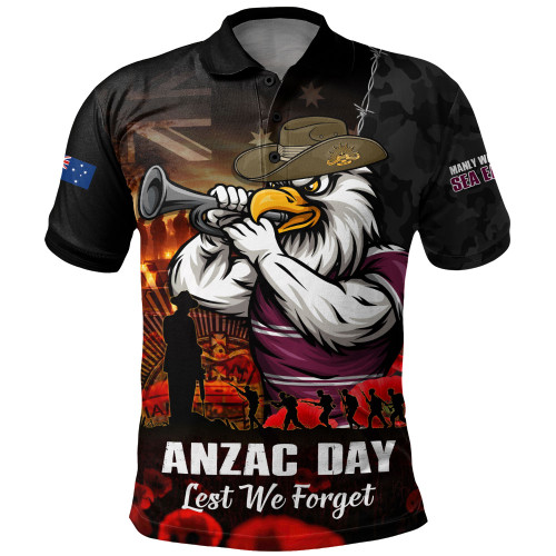 Manly Warringah Sea Eagles Polo Shirt Anzac Day Rising Dawn Ceremony Lest We Forget Courage