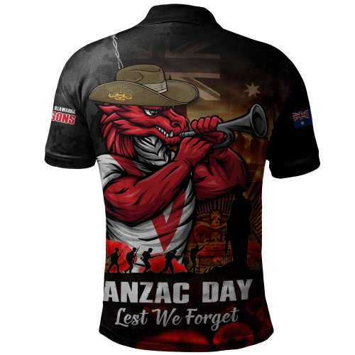 St. George Illawarra Dragons Polo Shirt Anzac Day Rising Dawn Ceremony Lest We Forget Courage