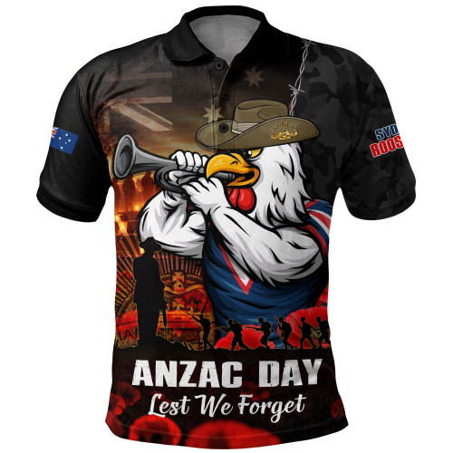 Sydney Roosters Polo Shirt Anzac Day Rising Dawn Ceremony Lest We Forget Courage