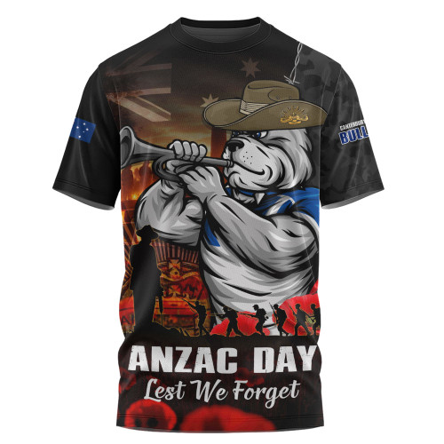 Canterbury-Bankstown Bulldogs T-Shirt Anzac Day Rising Dawn Ceremony Lest We Forget Courage