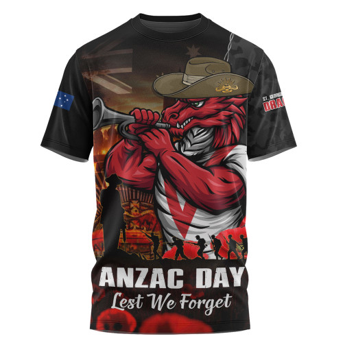 St. George Illawarra Dragons T-Shirt Anzac Day Rising Dawn Ceremony Lest We Forget Courage