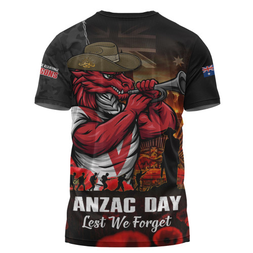 St. George Illawarra Dragons T-Shirt Anzac Day Rising Dawn Ceremony Lest We Forget Courage