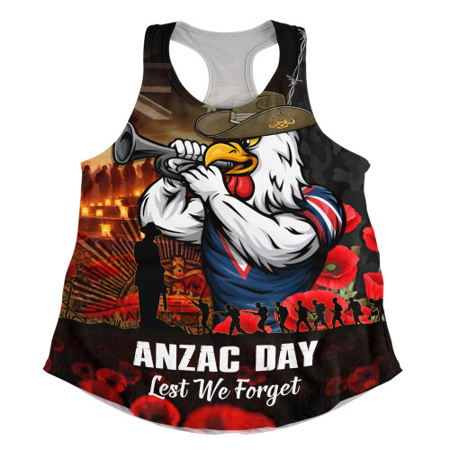 Sydney Roosters Women Racerback Singlet Anzac Day Rising Dawn Ceremony Lest We Forget Courage