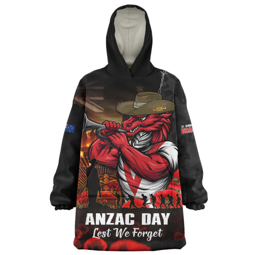 St. George Illawarra Dragons Snug Hoodie Anzac Day Rising Dawn Ceremony Lest We Forget Courage