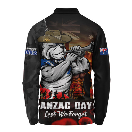 Canterbury-Bankstown Bulldogs Long Sleeve Polo Shirt Anzac Day Rising Dawn Ceremony Lest We Forget Courage