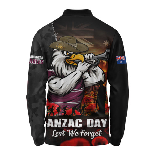 Manly Warringah Sea Eagles Long Sleeve Polo Shirt Anzac Day Rising Dawn Ceremony Lest We Forget Courage