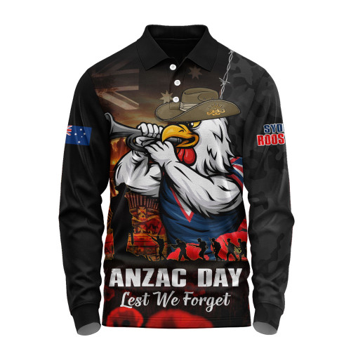 Sydney Roosters Long Sleeve Polo Shirt Anzac Day Rising Dawn Ceremony Lest We Forget Courage