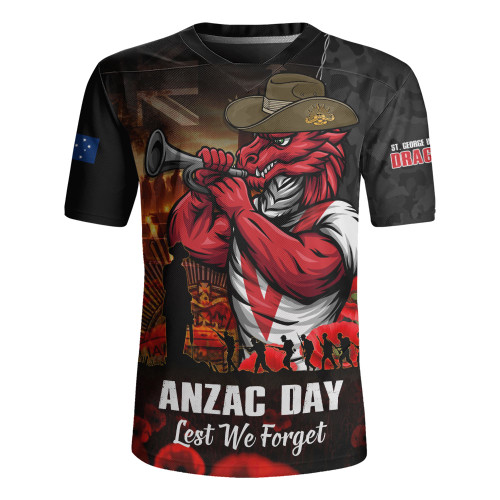 St. George Illawarra Dragons Rugby Jersey Anzac Day Rising Dawn Ceremony Lest We Forget Courage