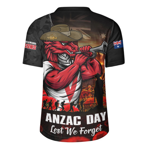 St. George Illawarra Dragons Rugby Jersey Anzac Day Rising Dawn Ceremony Lest We Forget Courage