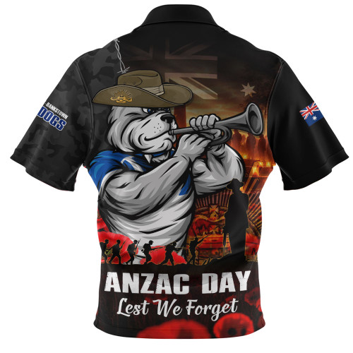 Canterbury-Bankstown Bulldogs Zip Polo Shirt Anzac Day Rising Dawn Ceremony Lest We Forget Courage