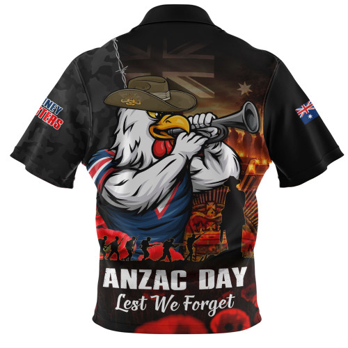 Sydney Roosters Zip Polo Shirt Anzac Day Rising Dawn Ceremony Lest We Forget Courage