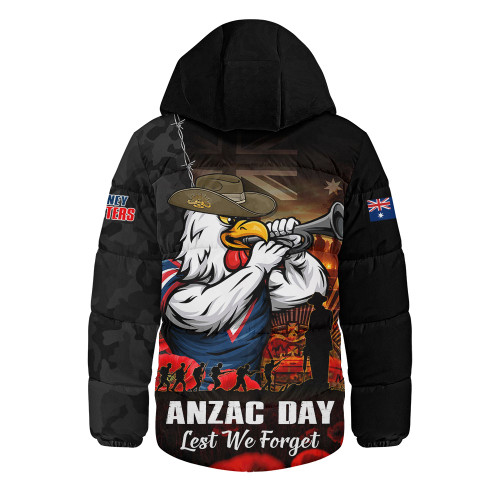 Sydney Roosters Hooded Padded Jacket Anzac Day Rising Dawn Ceremony Lest We Forget Courage
