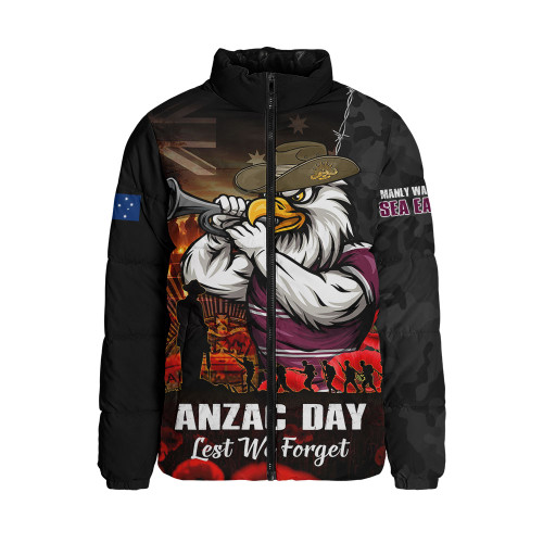 Manly Warringah Sea Eagles Padded Jacket Anzac Day Rising Dawn Ceremony Lest We Forget Courage