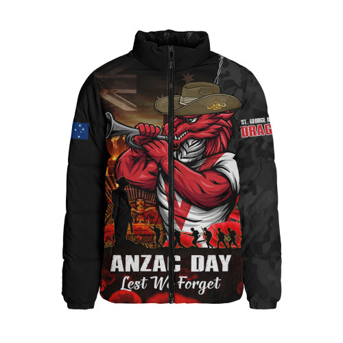 St. George Illawarra Dragons Padded Jacket Anzac Day Rising Dawn Ceremony Lest We Forget Courage