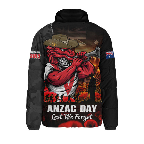 St. George Illawarra Dragons Padded Jacket Anzac Day Rising Dawn Ceremony Lest We Forget Courage