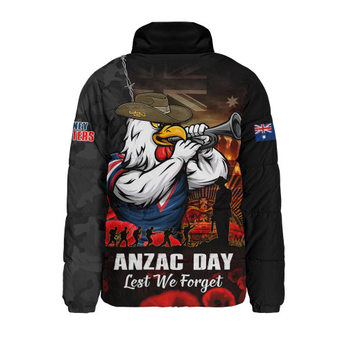 Sydney Roosters Padded Jacket Anzac Day Rising Dawn Ceremony Lest We Forget Courage