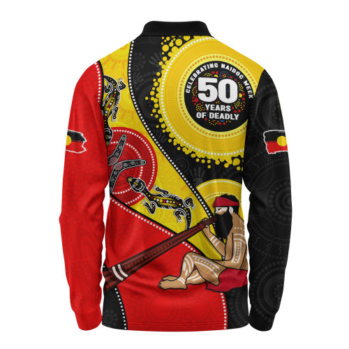 Indigenous Australian Aboriginal Long Sleeve Polo Shirt NAIDOC Week 50 Years Of Deadly Dreamtime Story
