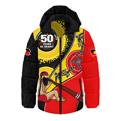Indigenous Australian Aboriginal Hooded Padded Jacket NAIDOC Week 50 Years Of Deadly Dreamtime Story