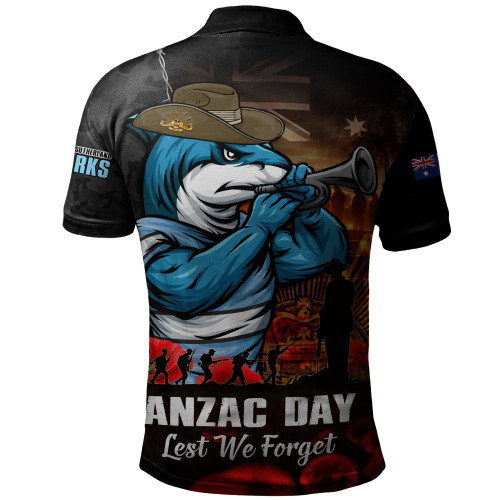 Cronulla-Sutherland Sharks Polo Shirt Anzac Day Rising Dawn Ceremony Lest We Forget Courage