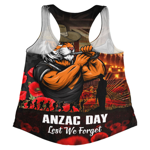 Wests Tigers Women Racerback Singlet Anzac Day Rising Dawn Ceremony Lest We Forget Courage