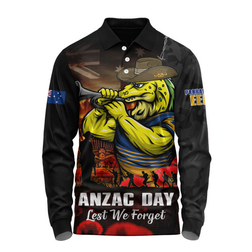 Parramatta Eels Long Sleeve Polo Shirt Anzac Day Rising Dawn Ceremony Lest We Forget Courage