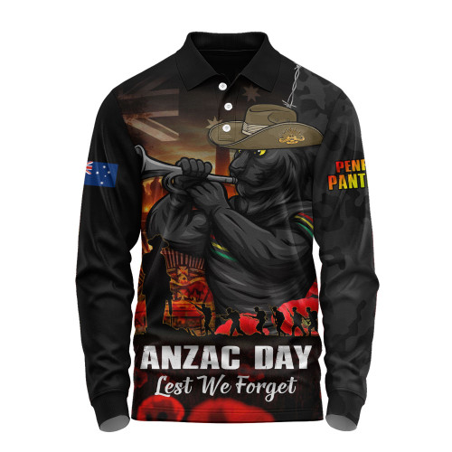 Penrith Panthers Long Sleeve Polo Shirt Anzac Day Rising Dawn Ceremony Lest We Forget Courage