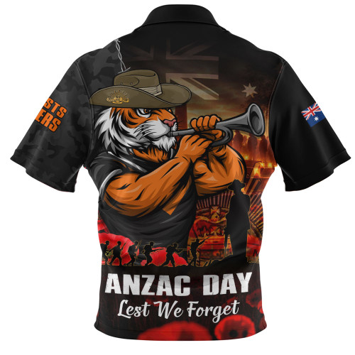 Wests Tigers Zip Polo Shirt Anzac Day Rising Dawn Ceremony Lest We Forget Courage