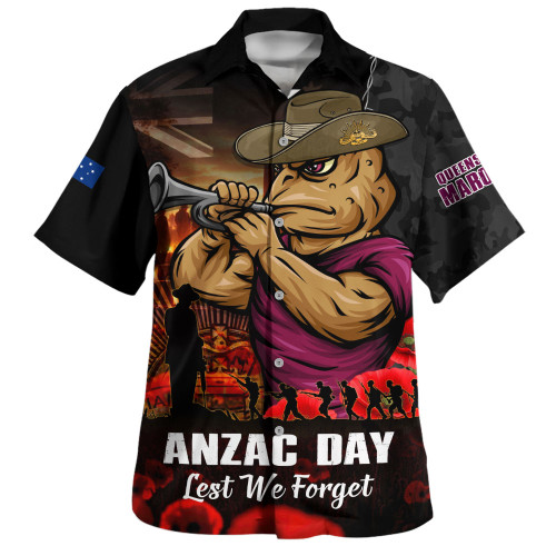 Queensland Maroons Hawaiian Shirt Anzac Day Rising Dawn Ceremony Lest We Forget Courage