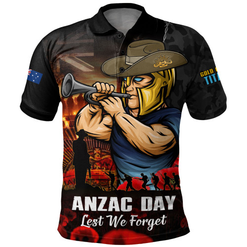 Gold Coast Titans Polo Shirt Anzac Day Rising Dawn Ceremony Lest We Forget Courage