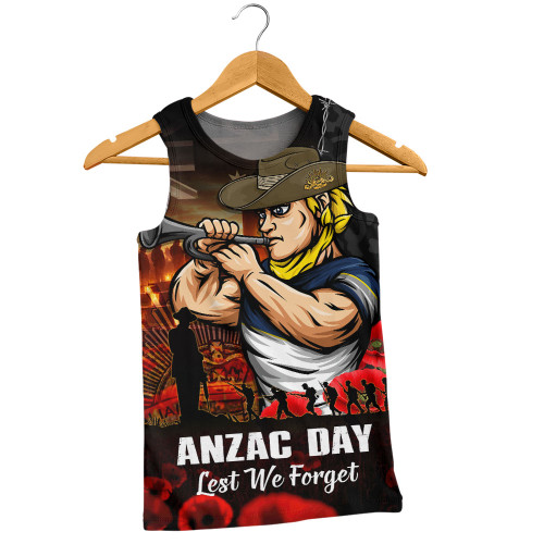 North Queensland Cowboys Men Singlet Anzac Day Rising Dawn Ceremony Lest We Forget Courage