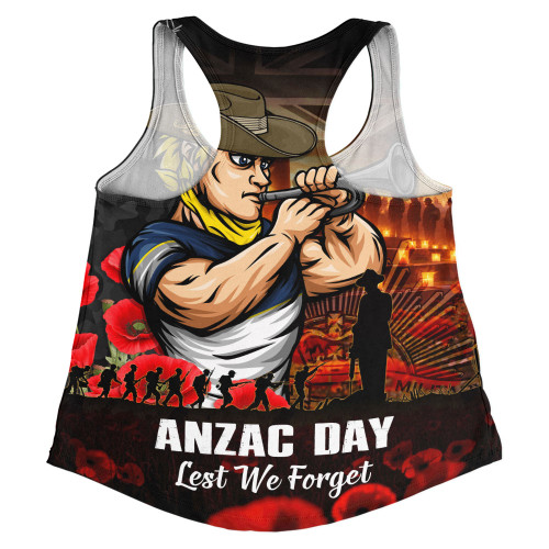 North Queensland Cowboys Women Racerback Singlet Anzac Day Rising Dawn Ceremony Lest We Forget Courage