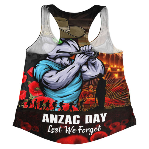 New South Wales Blues Women Racerback Singlet Anzac Day Rising Dawn Ceremony Lest We Forget Courage