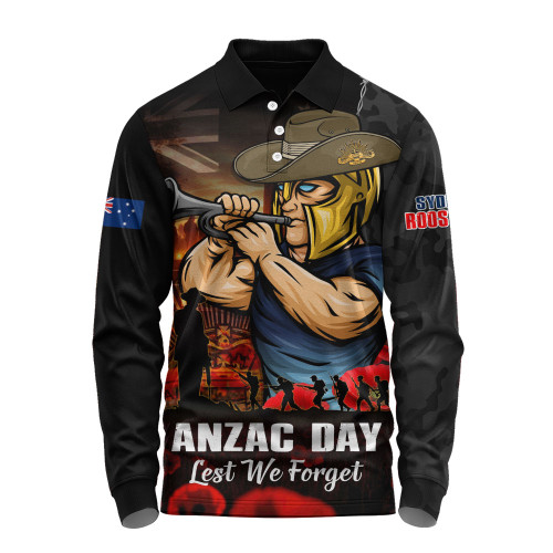 Gold Coast Titans Long Sleeve Polo Shirt Anzac Day Rising Dawn Ceremony Lest We Forget Courage