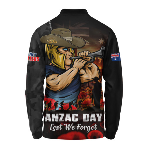 Gold Coast Titans Long Sleeve Polo Shirt Anzac Day Rising Dawn Ceremony Lest We Forget Courage