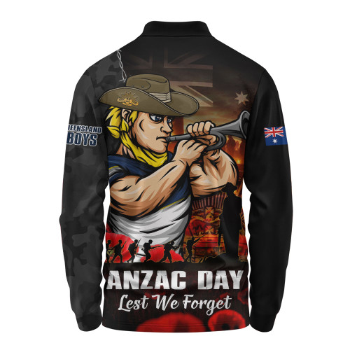 North Queensland Cowboys Long Sleeve Polo Shirt Anzac Day Rising Dawn Ceremony Lest We Forget Courage