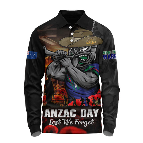 New Zealand Warriors Long Sleeve Polo Shirt Anzac Day Rising Dawn Ceremony Lest We Forget Courage