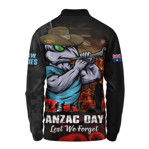 New South Wales Blues Long Sleeve Polo Shirt Anzac Day Rising Dawn Ceremony Lest We Forget Courage