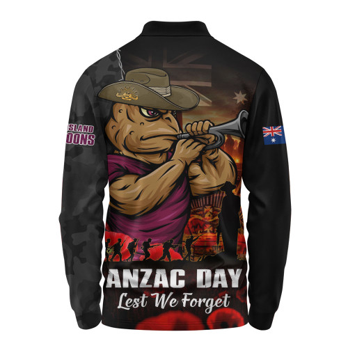Queensland Maroons Long Sleeve Polo Shirt Anzac Day Rising Dawn Ceremony Lest We Forget Courage