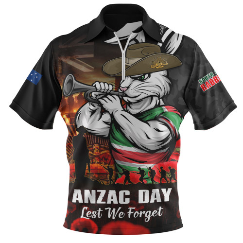 South Sydney Rabbitohs Zip Polo Shirt Anzac Day Rising Dawn Ceremony Lest We Forget Courage