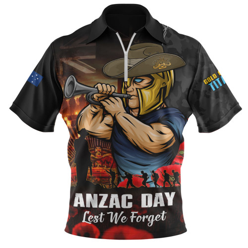 Gold Coast Titans Zip Polo Shirt Anzac Day Rising Dawn Ceremony Lest We Forget Courage