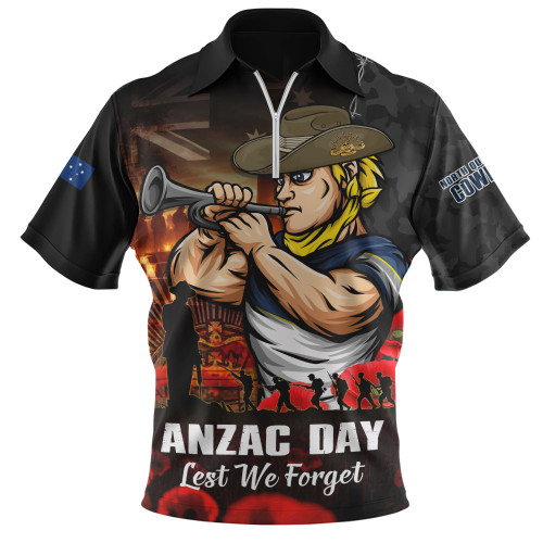 North Queensland Cowboys Zip Polo Shirt Anzac Day Rising Dawn Ceremony Lest We Forget Courage