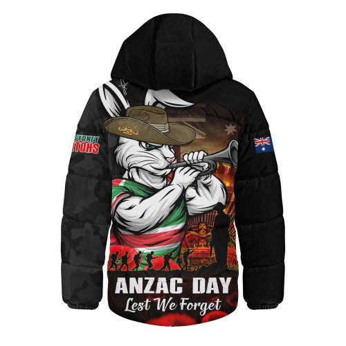 South Sydney Rabbitohs Hooded Padded Jacket Anzac Day Rising Dawn Ceremony Lest We Forget Courage