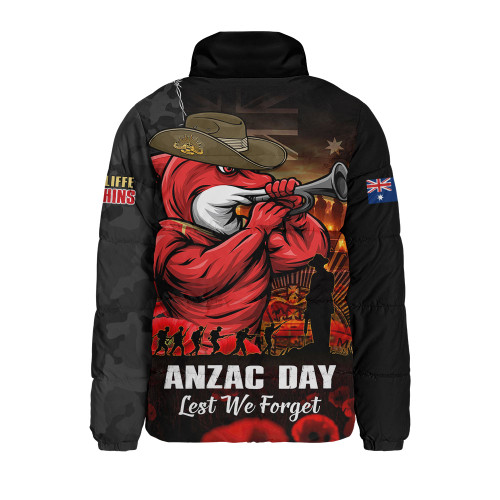 Redcliffe Dolphins Padded Jacket Anzac Day Rising Dawn Ceremony Lest We Forget Courage