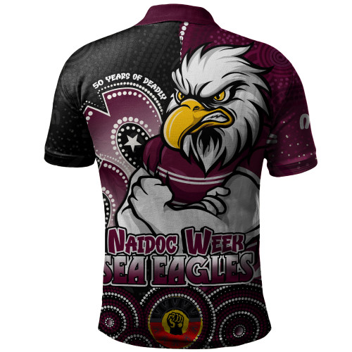 Manly Warringah Sea Eagles Polo Shirt NAIDOC Week 50 Years Of Deadly Indigenous Pattern
