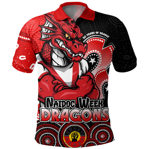 St. George Illawarra Dragons Polo Shirt NAIDOC Week 50 Years Of Deadly Indigenous Pattern