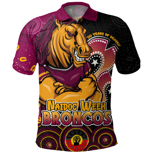 Brisbane Broncos Polo Shirt NAIDOC Week 50 Years Of Deadly Indigenous Pattern