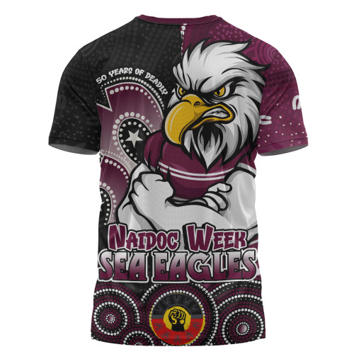 Manly Warringah Sea Eagles T-Shirt NAIDOC Week 50 Years Of Deadly Indigenous Pattern