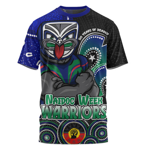 New Zealand Warriors T-Shirt NAIDOC Week 50 Years Of Deadly Indigenous Pattern