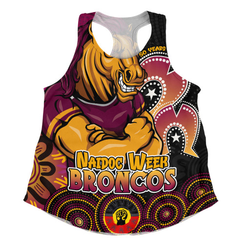 Brisbane Broncos Women Racerback Singlet NAIDOC Week 50 Years Of Deadly Indigenous Pattern